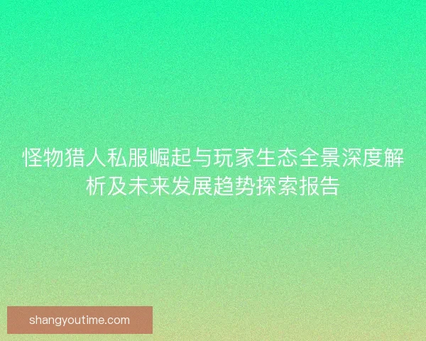 怪物猎人私服崛起与玩家生态全景深度解析及未来发展趋势探索报告