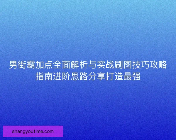 男街霸加点全面解析与实战刷图技巧攻略指南进阶思路分享打造最强